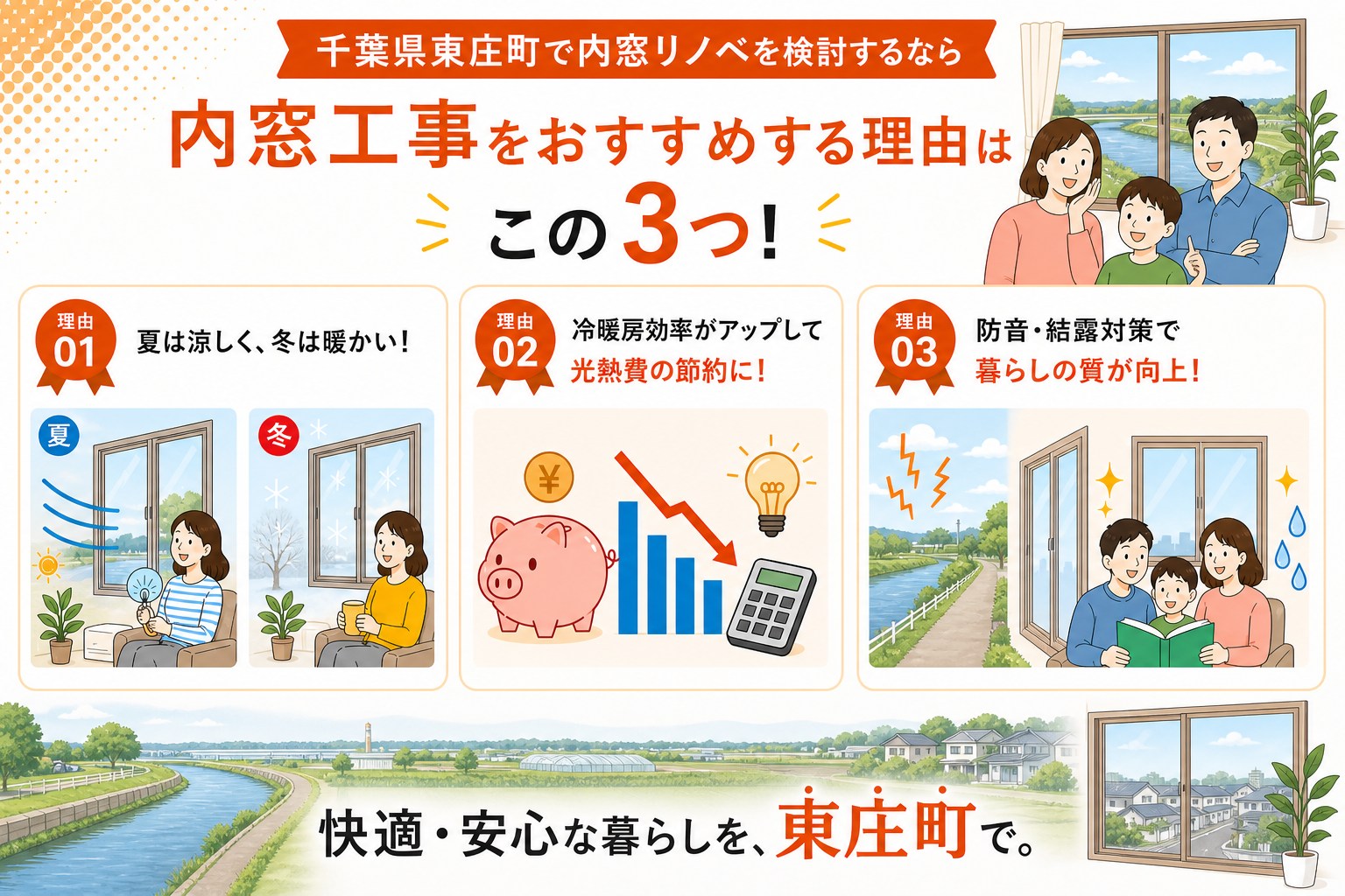 千葉県東庄町の内窓工事と先進的窓リノベ2026事業の補助金活用イメージ
