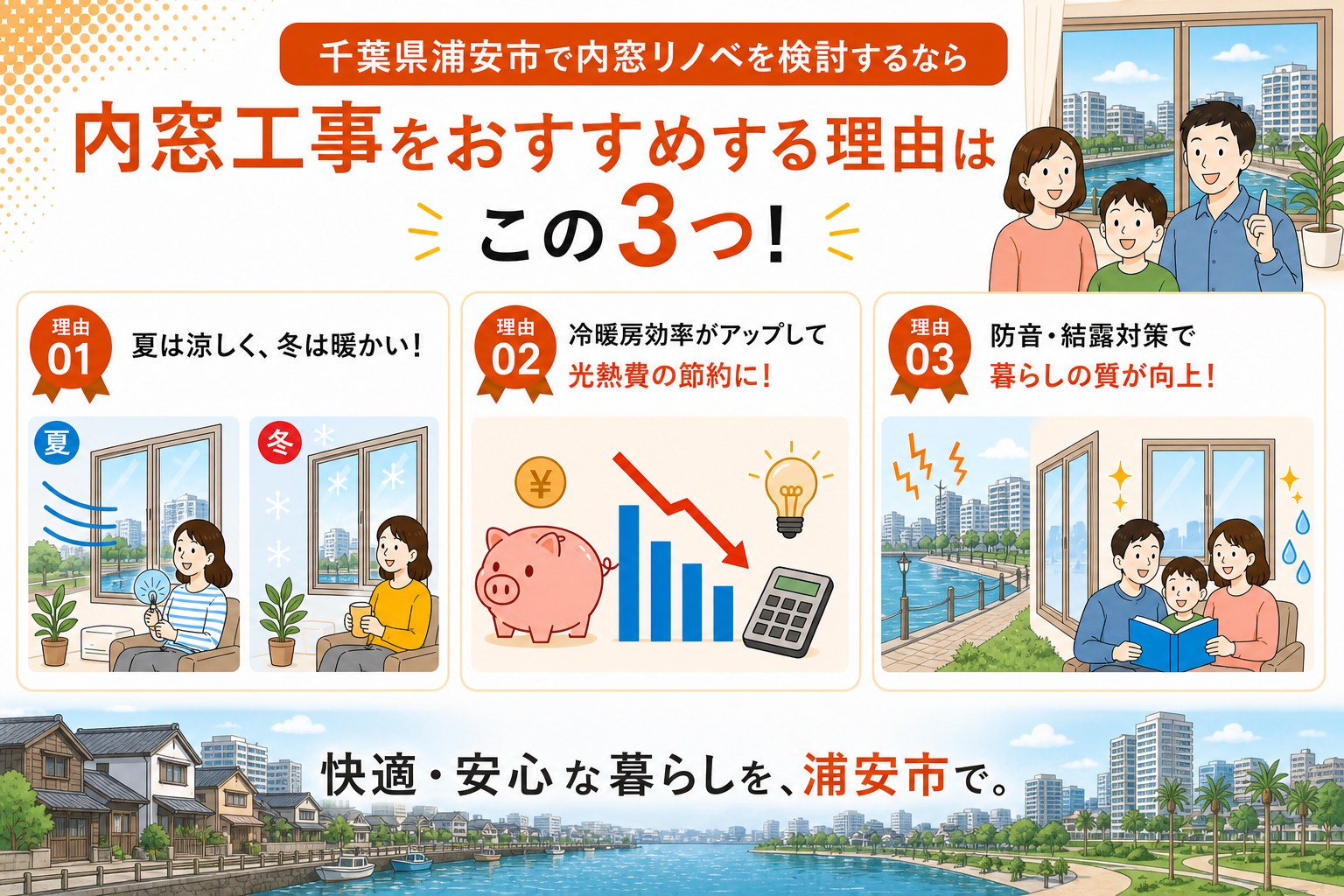 千葉県浦安市の内窓工事と先進的窓リノベ2026事業の補助金活用イメージ