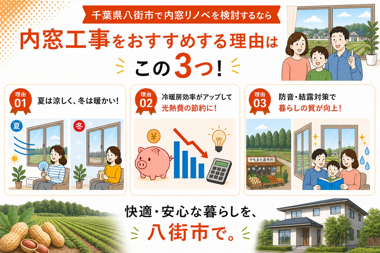 千葉県八街市の内窓工事と先進的窓リノベ2026事業の補助金活用イメージ