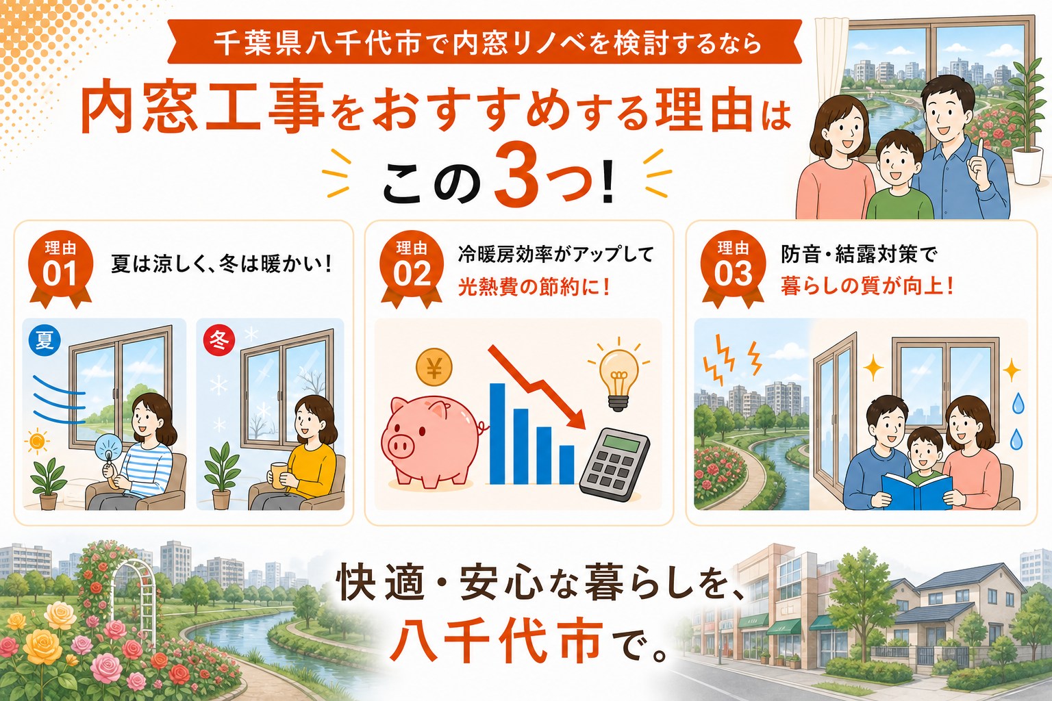 千葉県八千代市の内窓工事と先進的窓リノベ2026事業の補助金活用イメージ