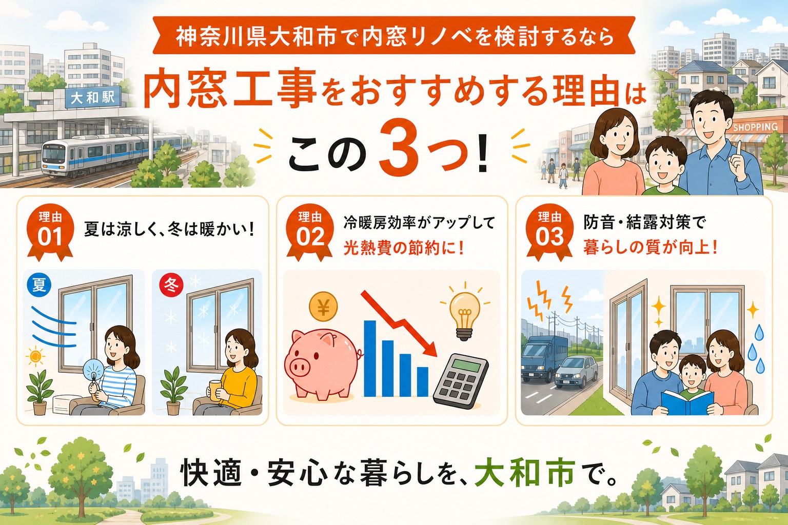 神奈川県大和市の内窓工事と先進的窓リノベ2026事業の補助金活用イメージ
