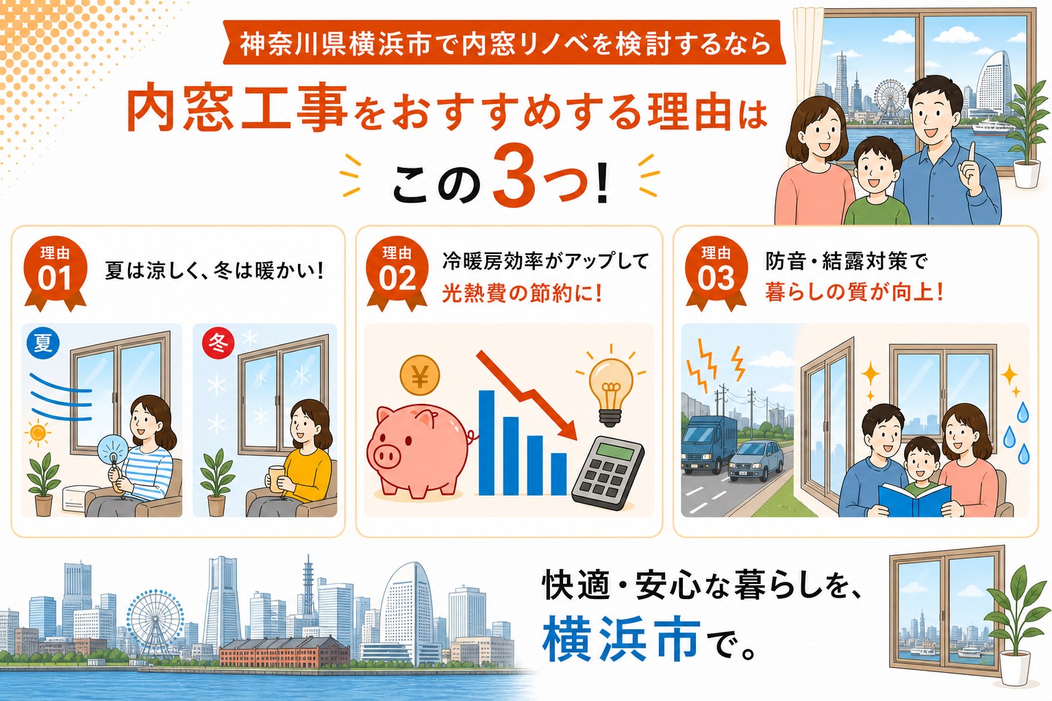神奈川県横浜市の内窓工事と先進的窓リノベ2026事業の補助金活用イメージ