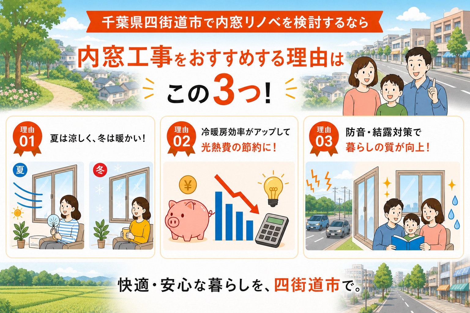 千葉県四街道市の内窓工事と先進的窓リノベ2026事業の補助金活用イメージ