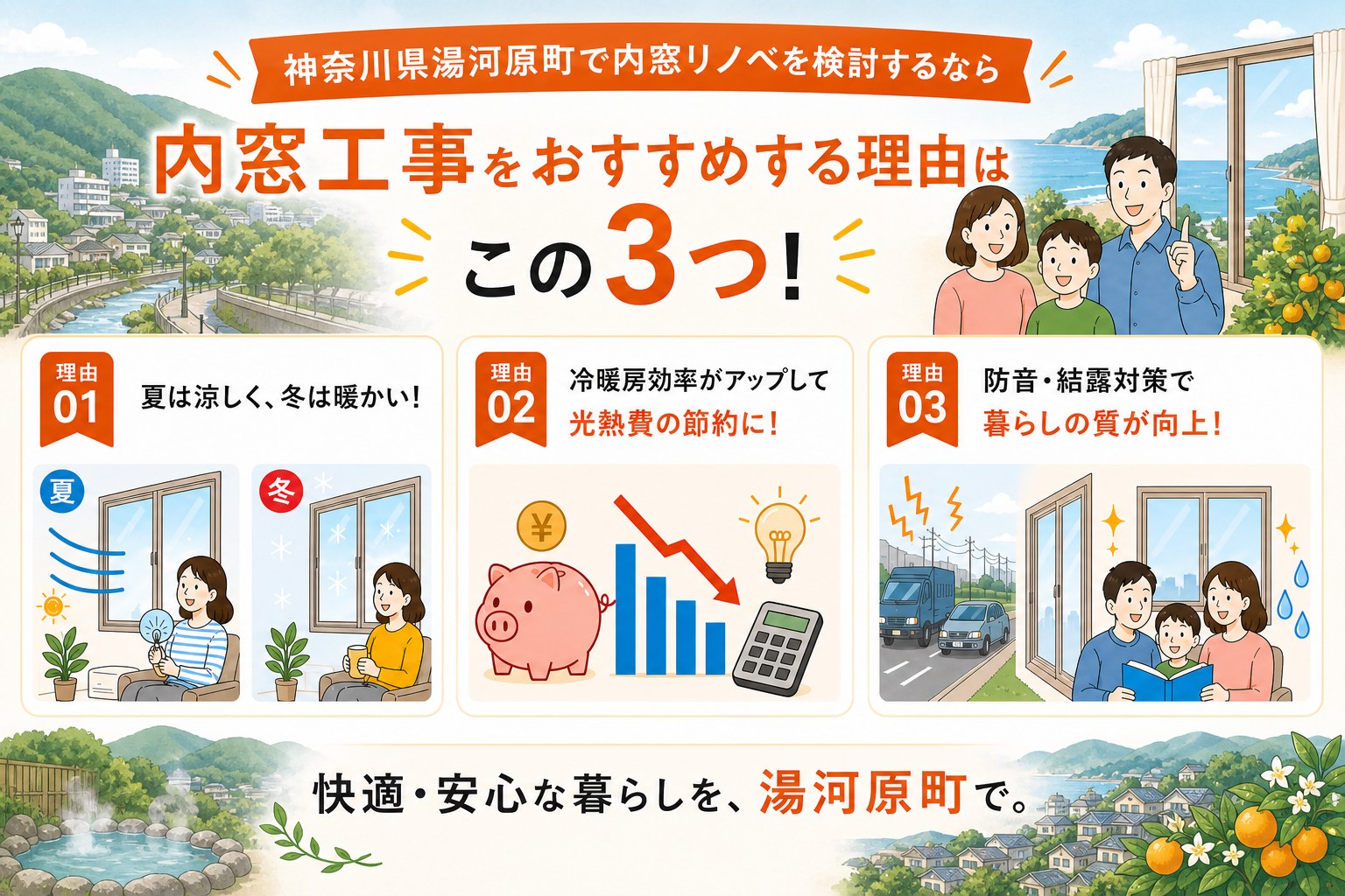 神奈川県湯河原町の内窓工事と先進的窓リノベ2026事業の補助金活用イメージ