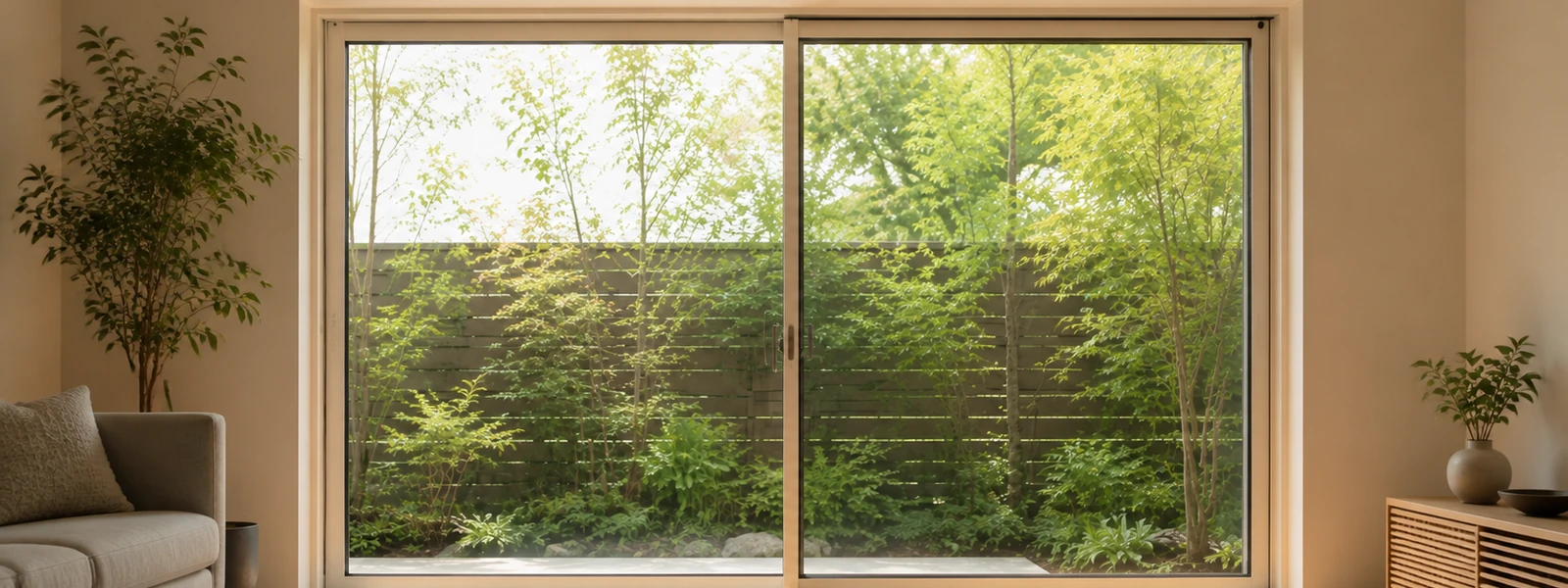 リビングの掃き出し窓を室内から見たところ